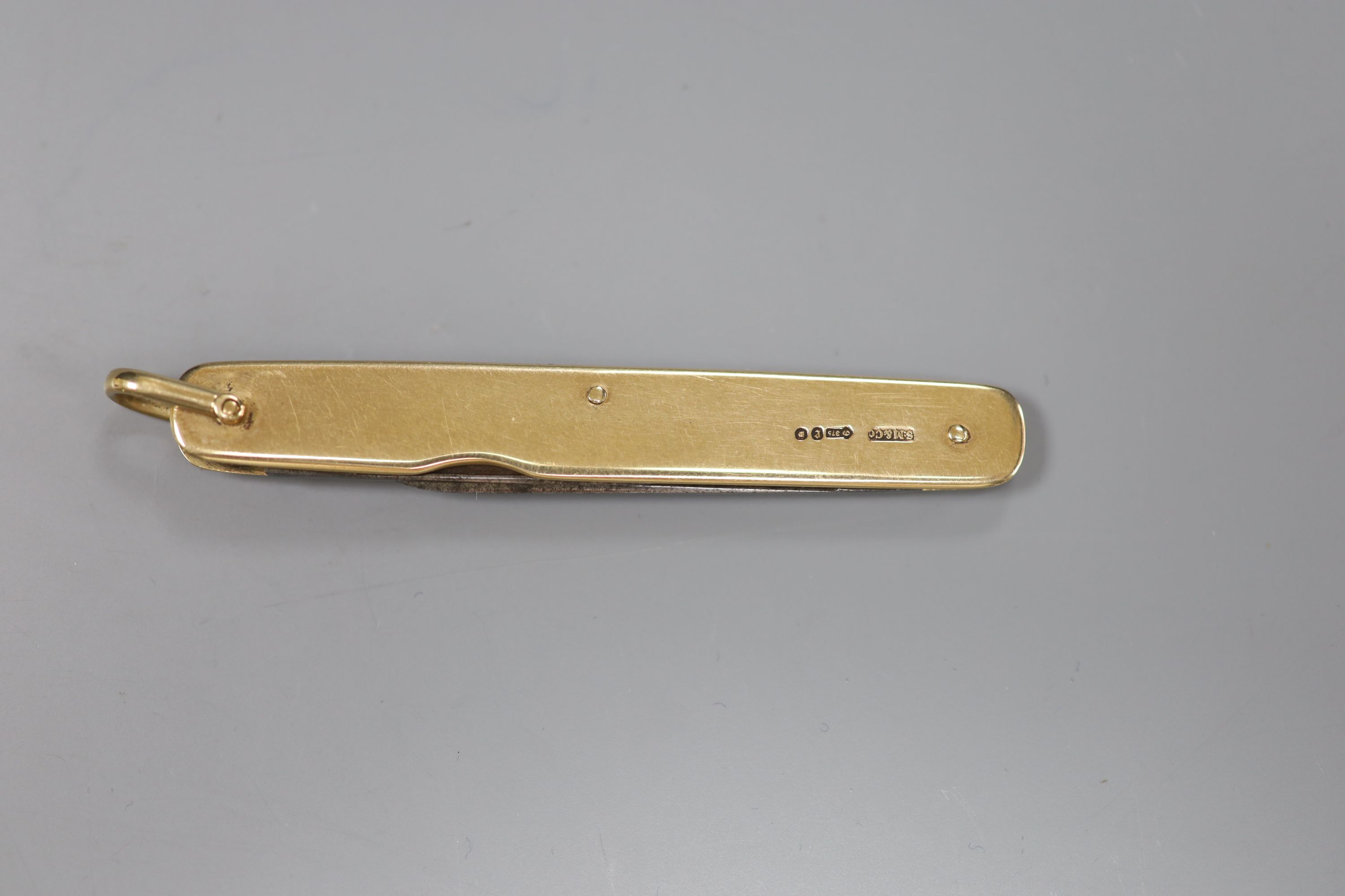 A George V 9ct gold mounted pocket knife, 78mm,
